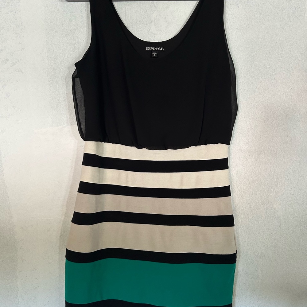 Express Black and Green Striped Dress